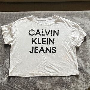 Calvin Klein White Crop Top with Black Logo
